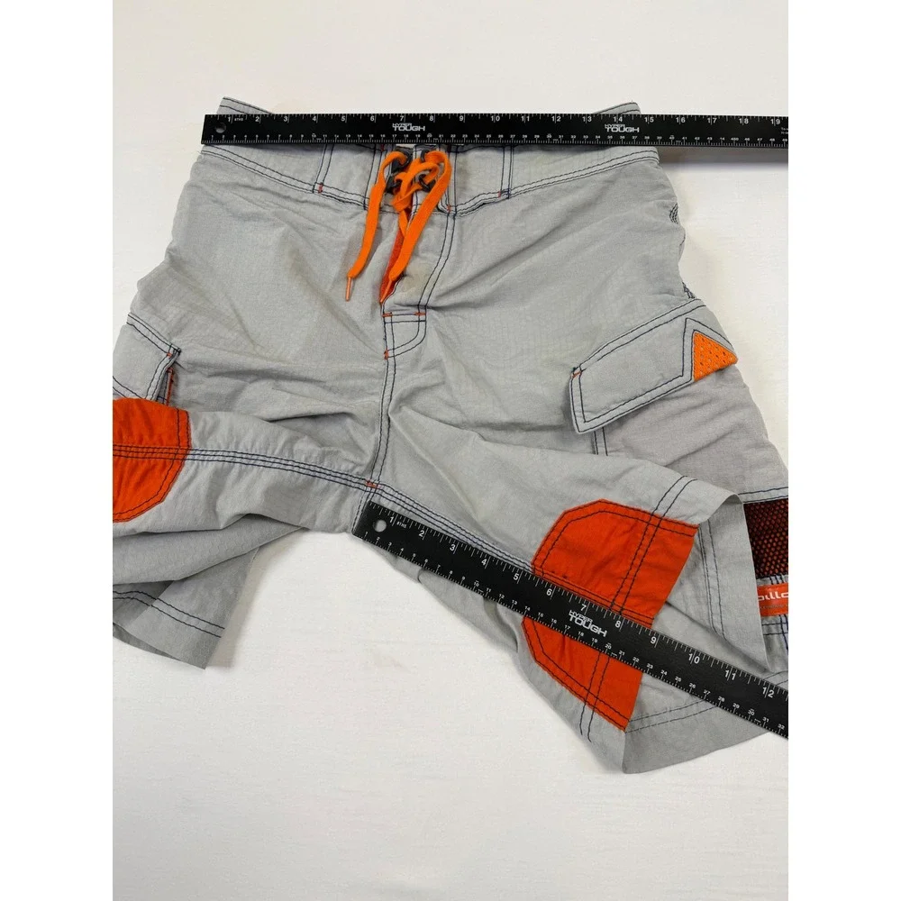 Billabong‎ Y2K Mens Board Shorts Size 32 Grey Orange Honeycomb Cargo M1096 Gas